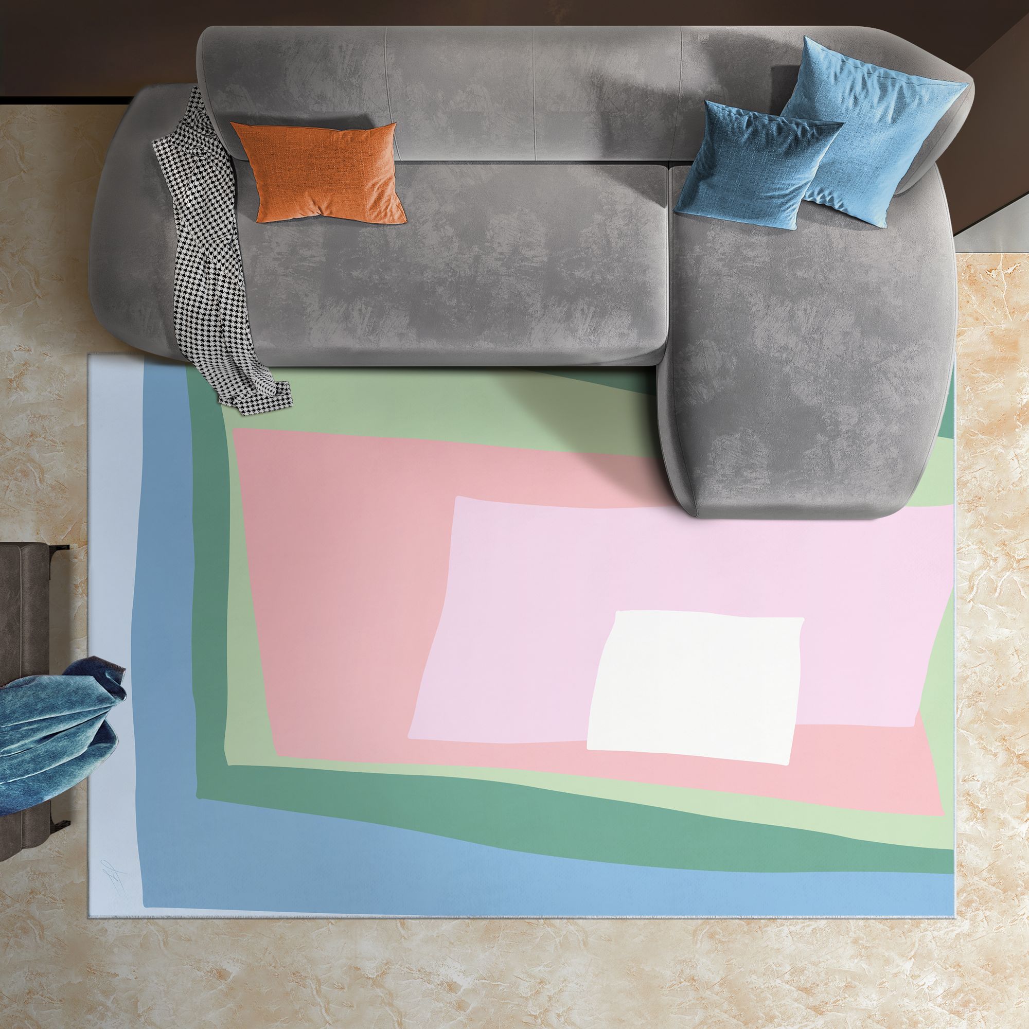 Image 2 Green Cut Out I Washable Geometric Art Area Rug size 5'x8' more views