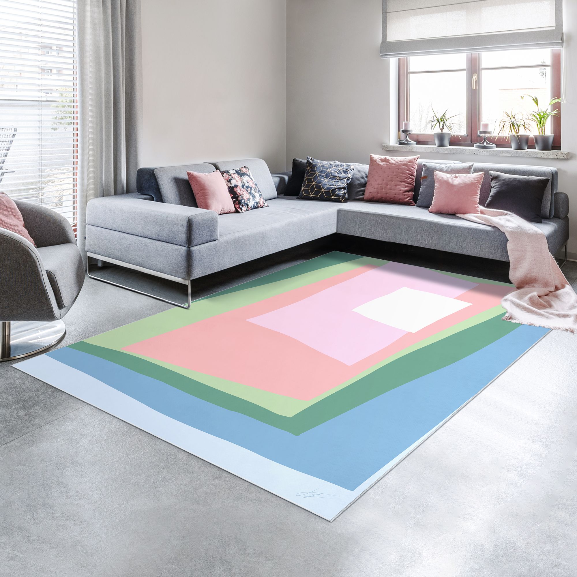 Image 2 Green Cut Out I Washable Geometric Art Area Rug size 8'x10' more views