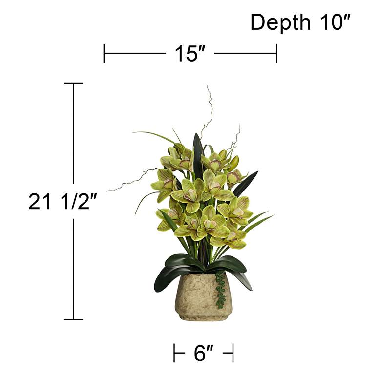 Image 5 Green Cymbidium Orchid 21 1/2" High Faux Flowers in Pot more views