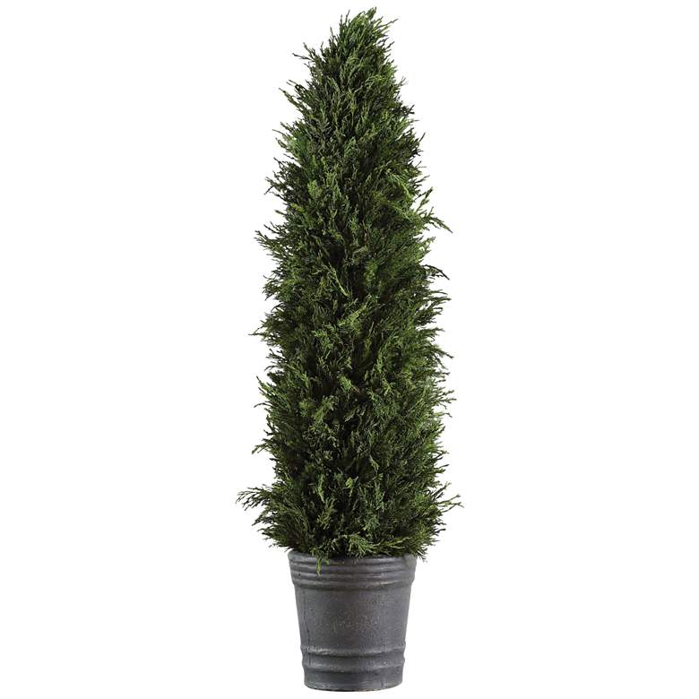 Image 2 Green Cypress Cone Topiary 36" High Faux Plant in Gray Pot