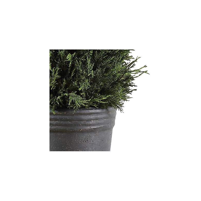 Green Cypress Cone Topiary 36&quot; High Faux Plant in Gray Pot more views