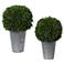 Green Cypress Globes Faux Plants in Aged Gray Pots Set of 2