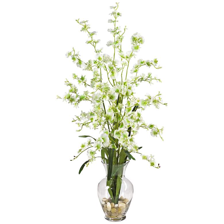 Image 1 Green Dancing Lady 31 inch High Faux Flowers in Glass Vase