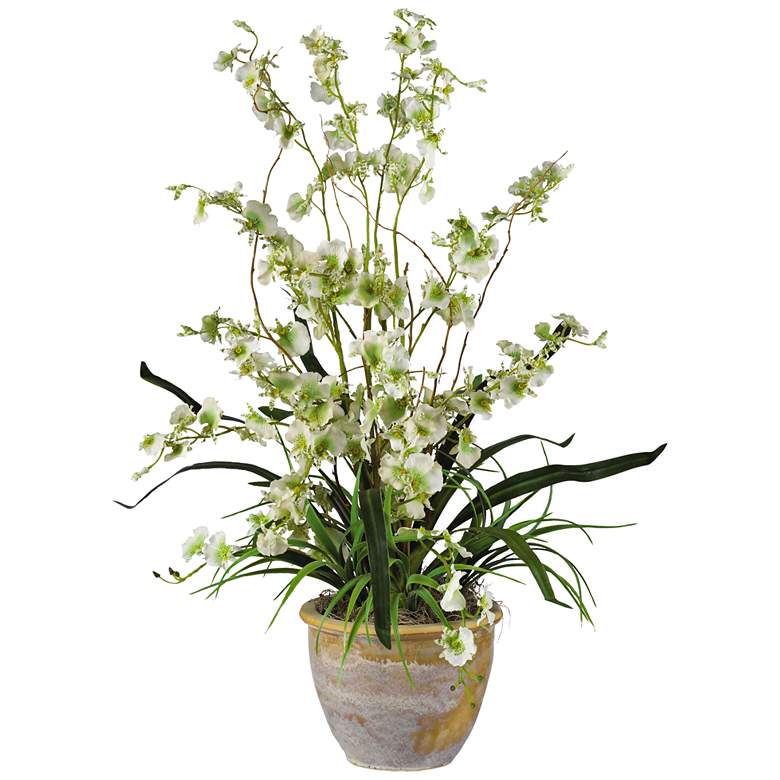 Image 1 Green Dancing Lady Orchid 26" High Potted Faux Flowers