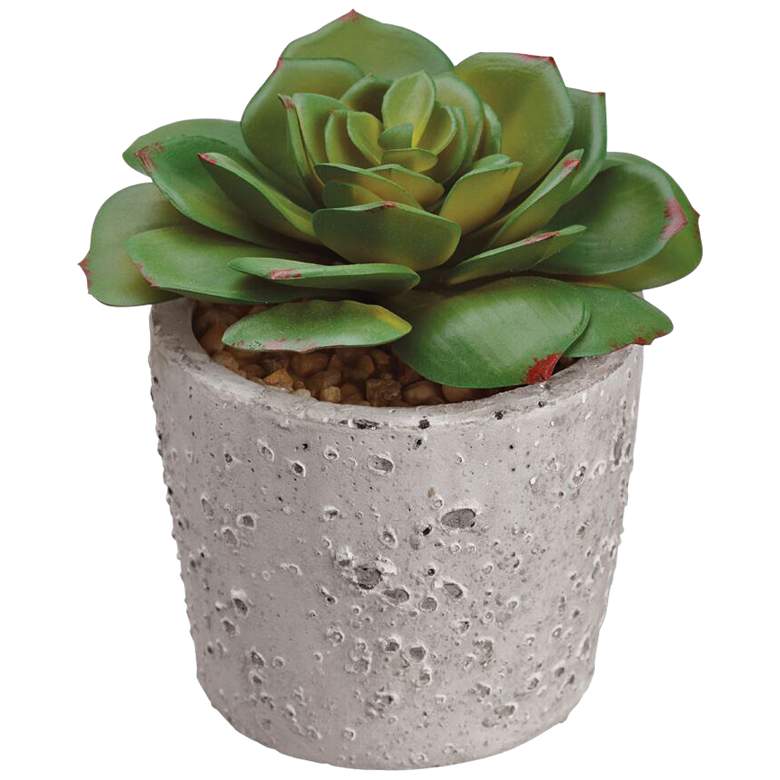 Image 1 Green Echeveria 4 1/4 inch High Faux Plant in Cement Pot