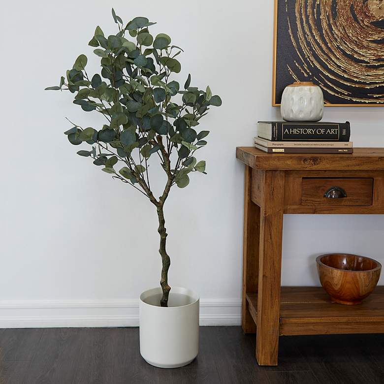 Image 1 Green Eucalyptus Tree 41 inch High Faux Plant in Black Pot