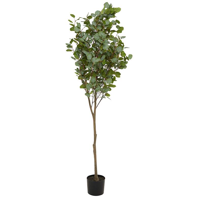 Image 2 Green Eucalyptus Tree 70" High Faux Plant in Black Pot