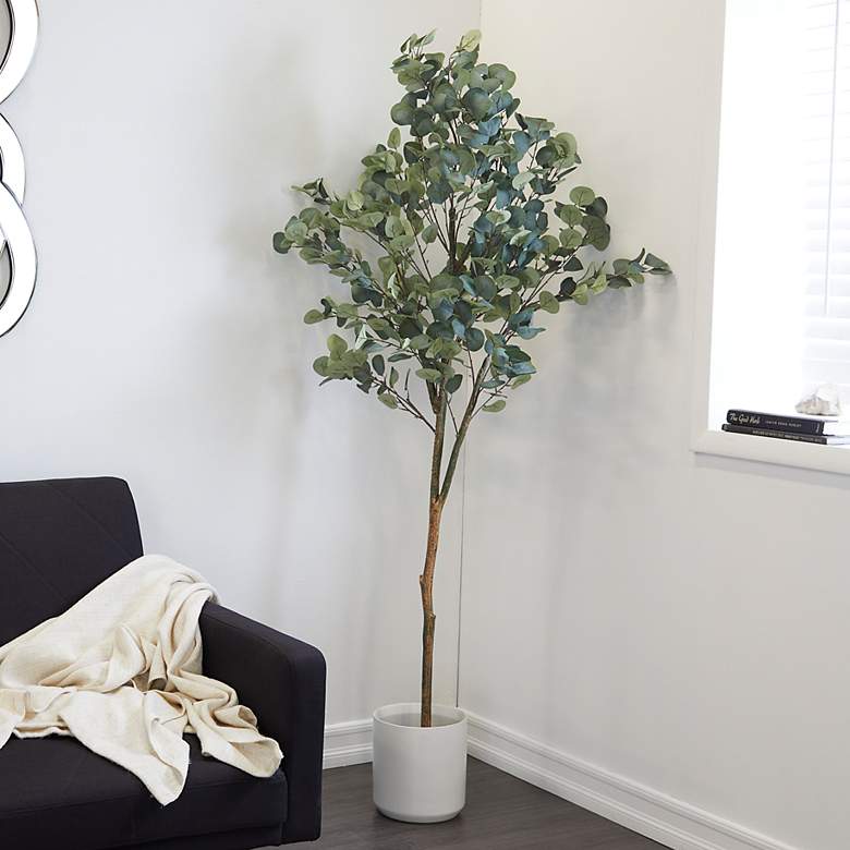 Image 1 Green Eucalyptus Tree 70 inch High Faux Plant in Black Pot