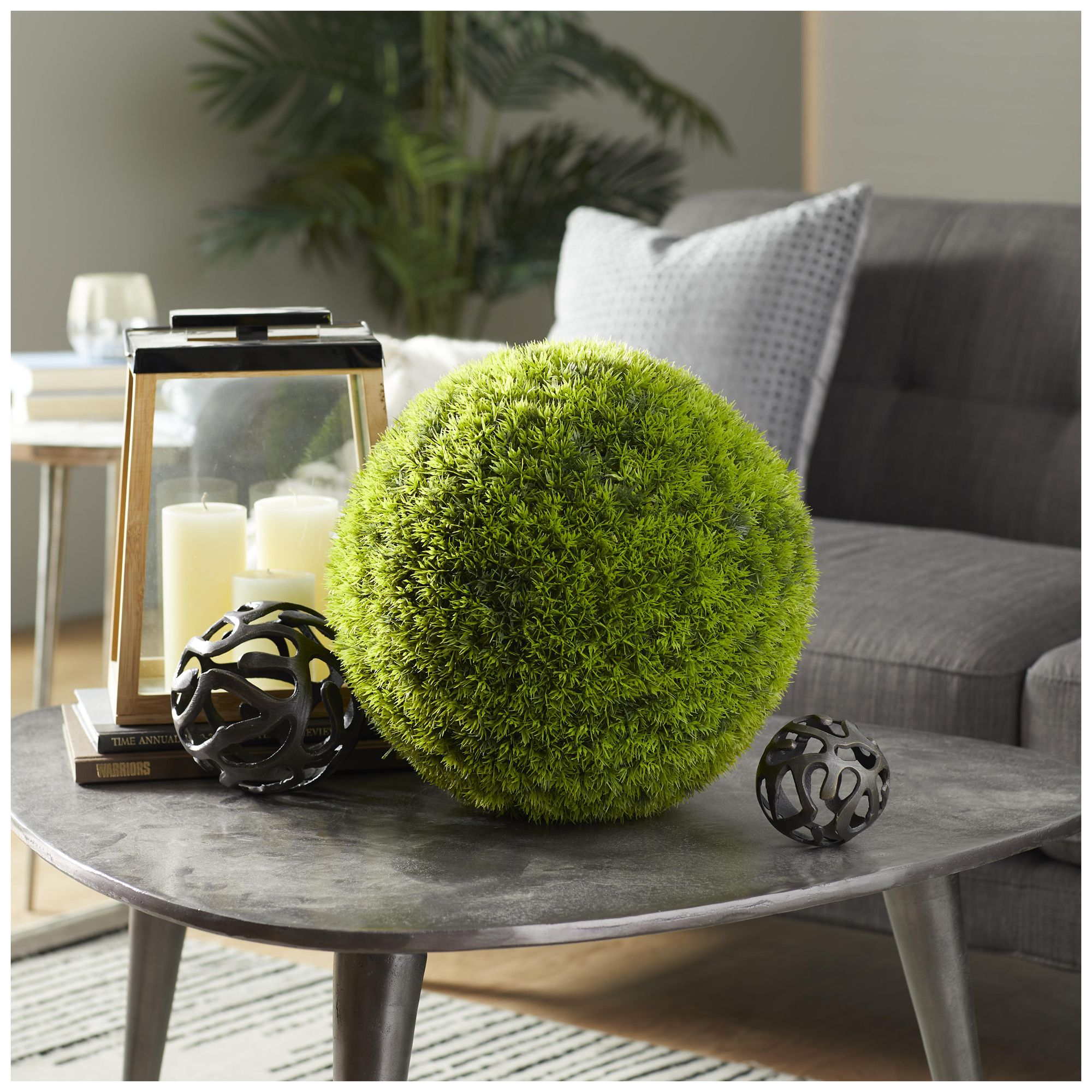 Image 3 Green Faux Foliage Contemporary Artificial Foliage Ball, 15" x 15" x 15" more views