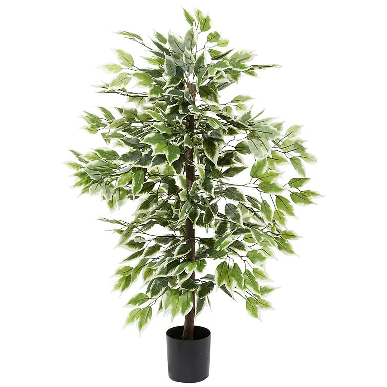 Image 2 Green Ficus Tree 38" High Faux Plant in Black Pot