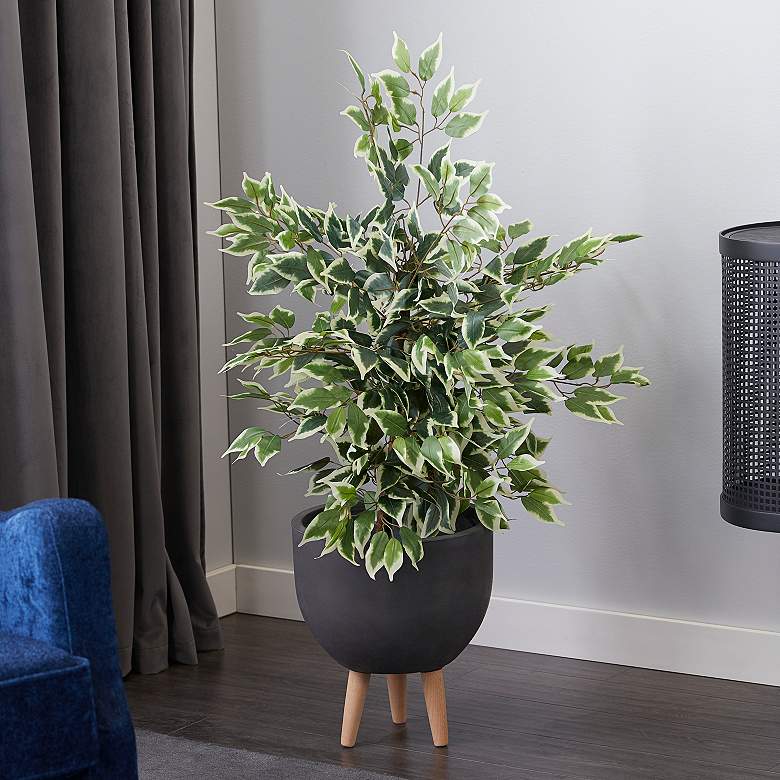 Image 1 Green Ficus Tree 38" High Faux Plant in Black Pot