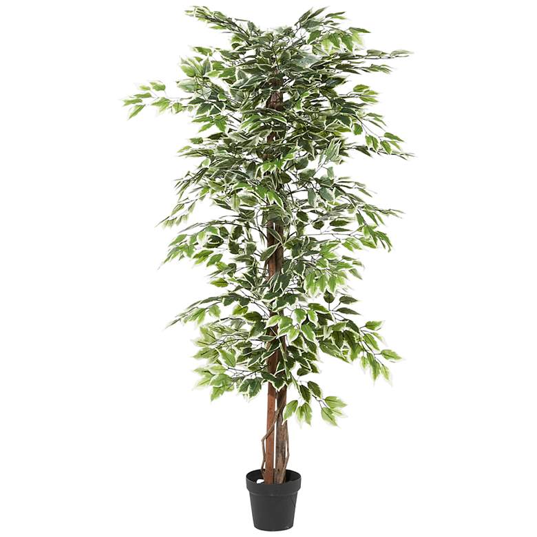 Image 2 Green Ficus Tree 73" High Faux Plant in Black Pot