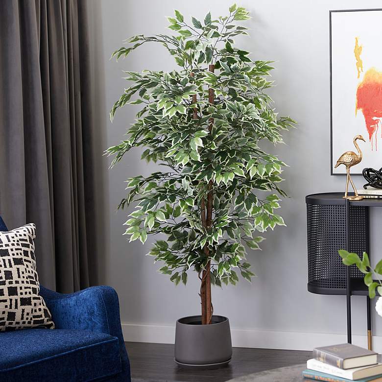Image 1 Green Ficus Tree 73" High Faux Plant in Black Pot