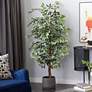 Green Ficus Tree 73" High Faux Plant in Black Pot