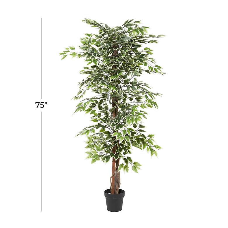 Image 7 Green Ficus Tree 73" High Faux Plant in Black Pot more views