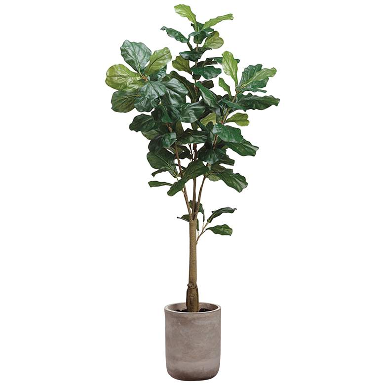 Image 1 Green Fiddle Leaf 68 inch High Faux Plant in Cement Pot