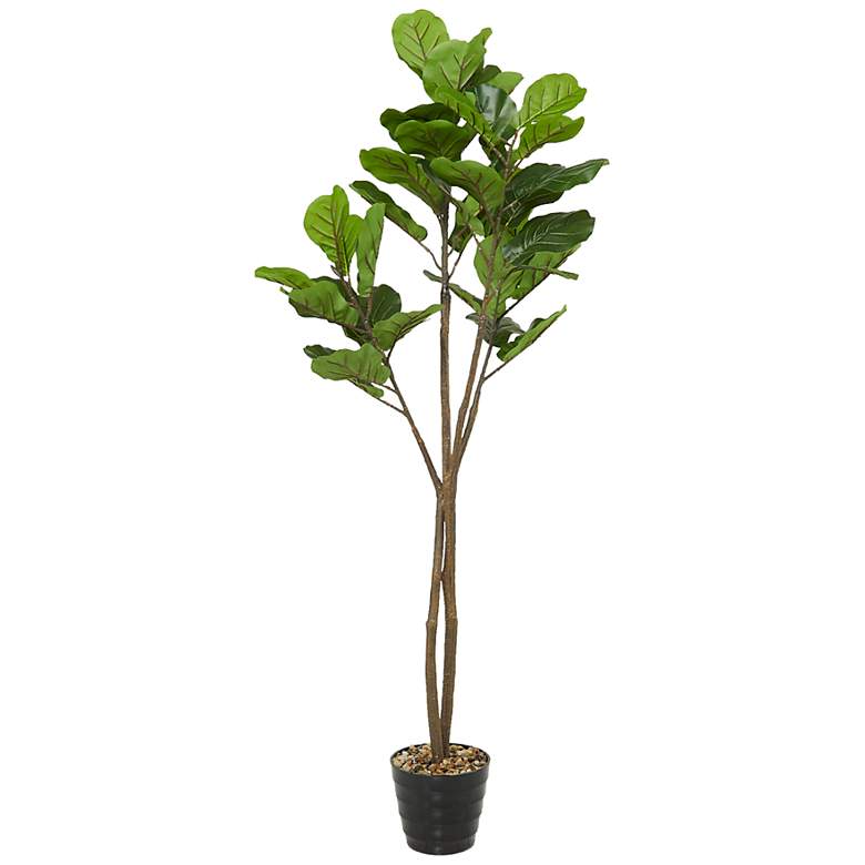 Image 2 Green Fiddle Leaf Tree 63"H Faux Plant in Black Melamine Pot