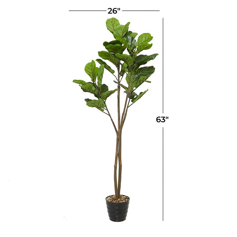 Image 6 Green Fiddle Leaf Tree 63"H Faux Plant in Black Melamine Pot more views