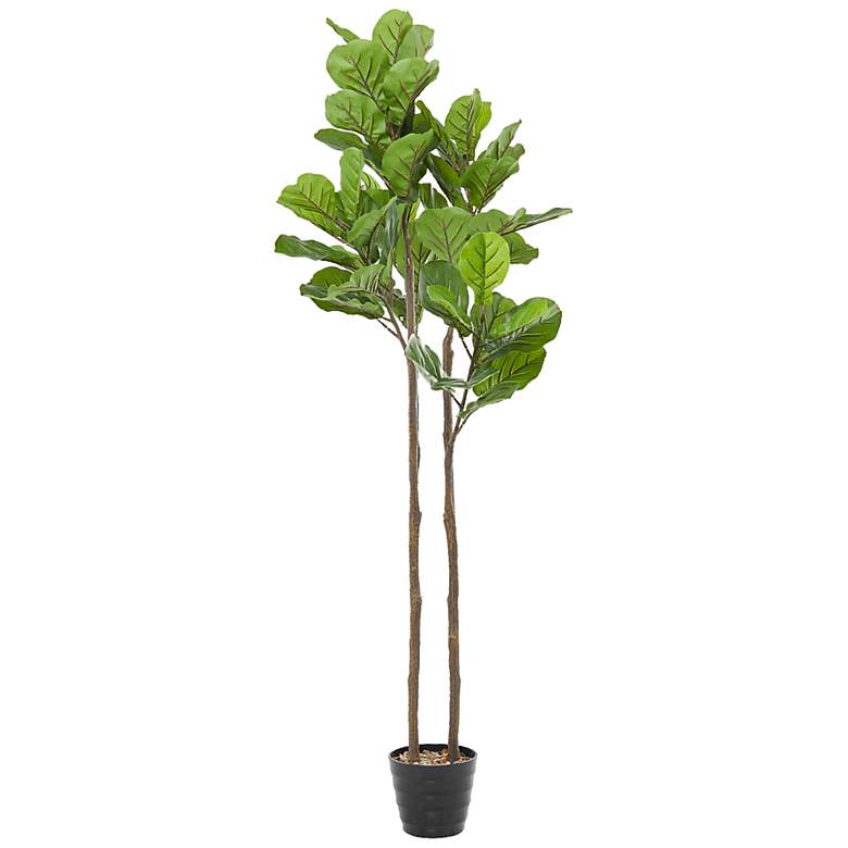 Image 2 Green Fiddle Leaf Tree 70"H Faux Plant in Black Melamine Pot