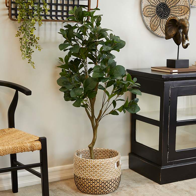 Image 1 Green Fig Tree 45" High Faux Plant in Black Melamine Pot