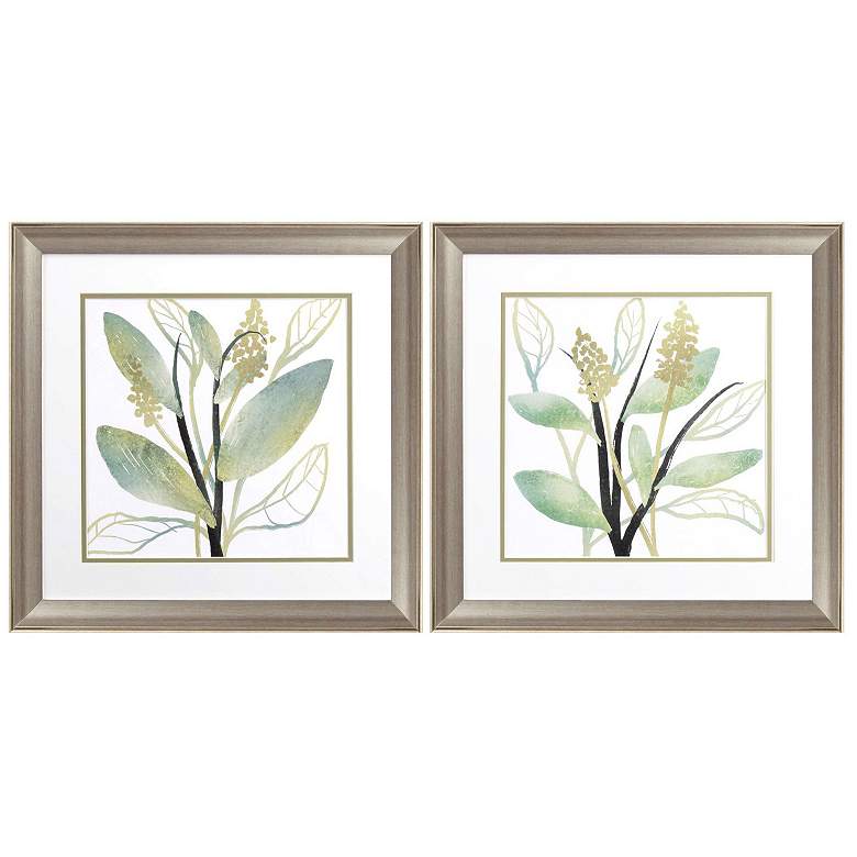 Image 1 Green Floral 19"W x 19"H Framed Art Set of 2
