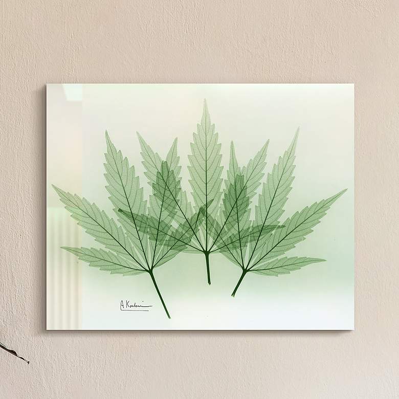 Image 2 Green Flower 20"W Floating Tempered Glass Graphic Wall Art
