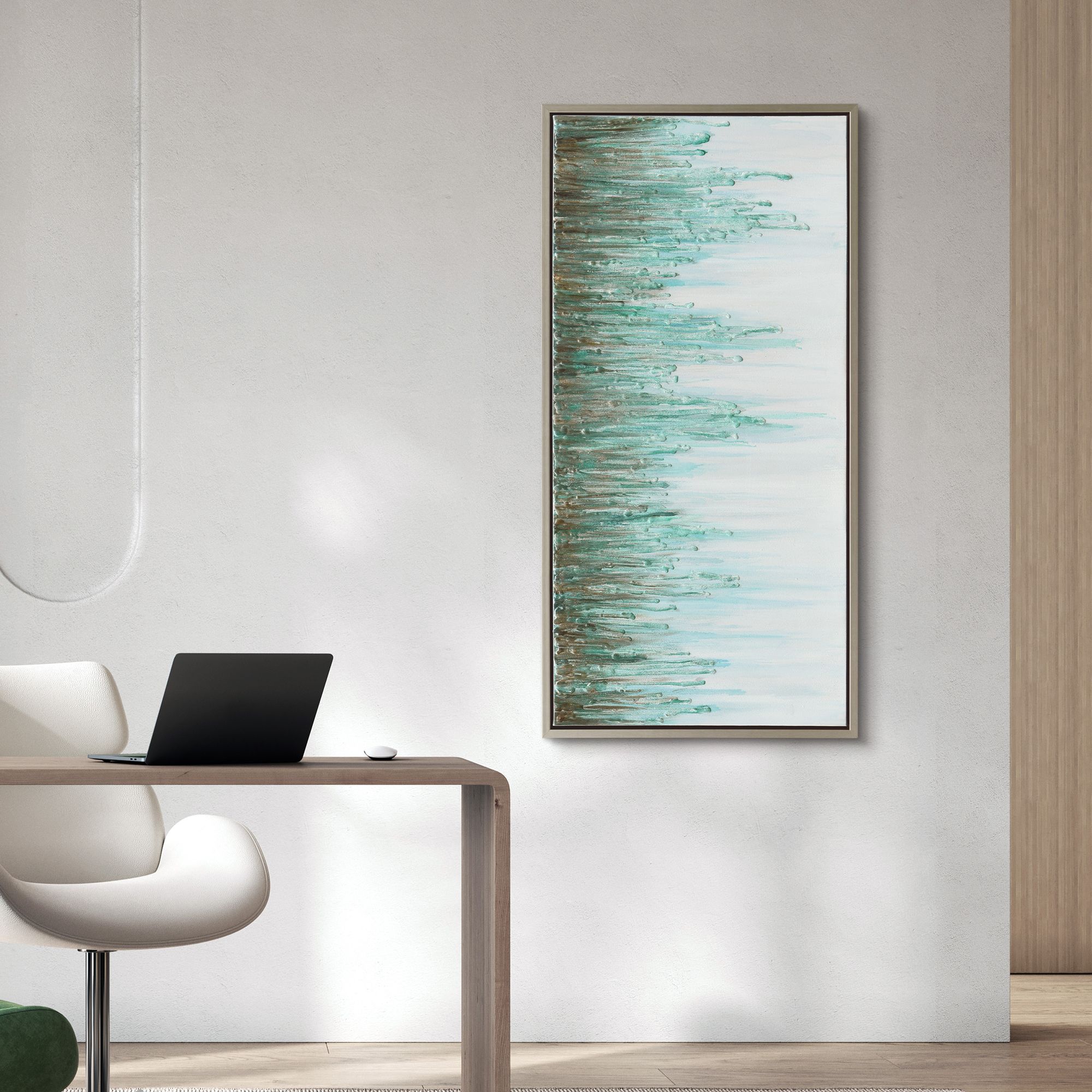 Green Frequency 48" Wide Rectangular Framed Canvas Wall Art in scene