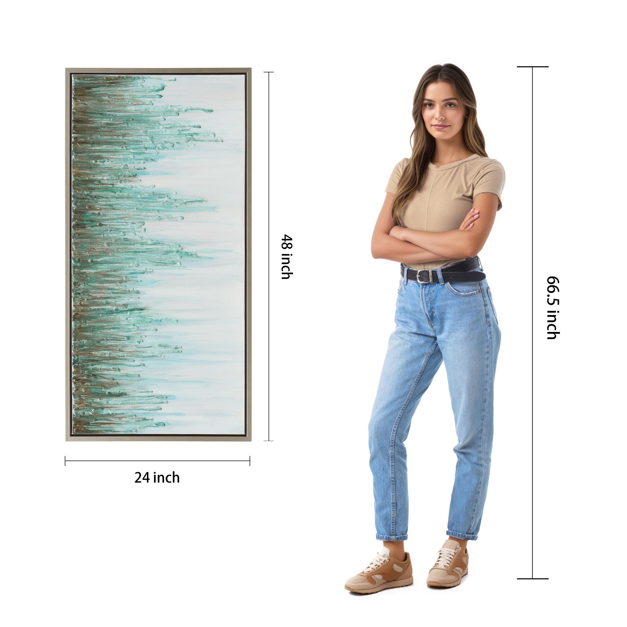 Green Frequency 48" Wide Rectangular Framed Canvas Wall Art in scene