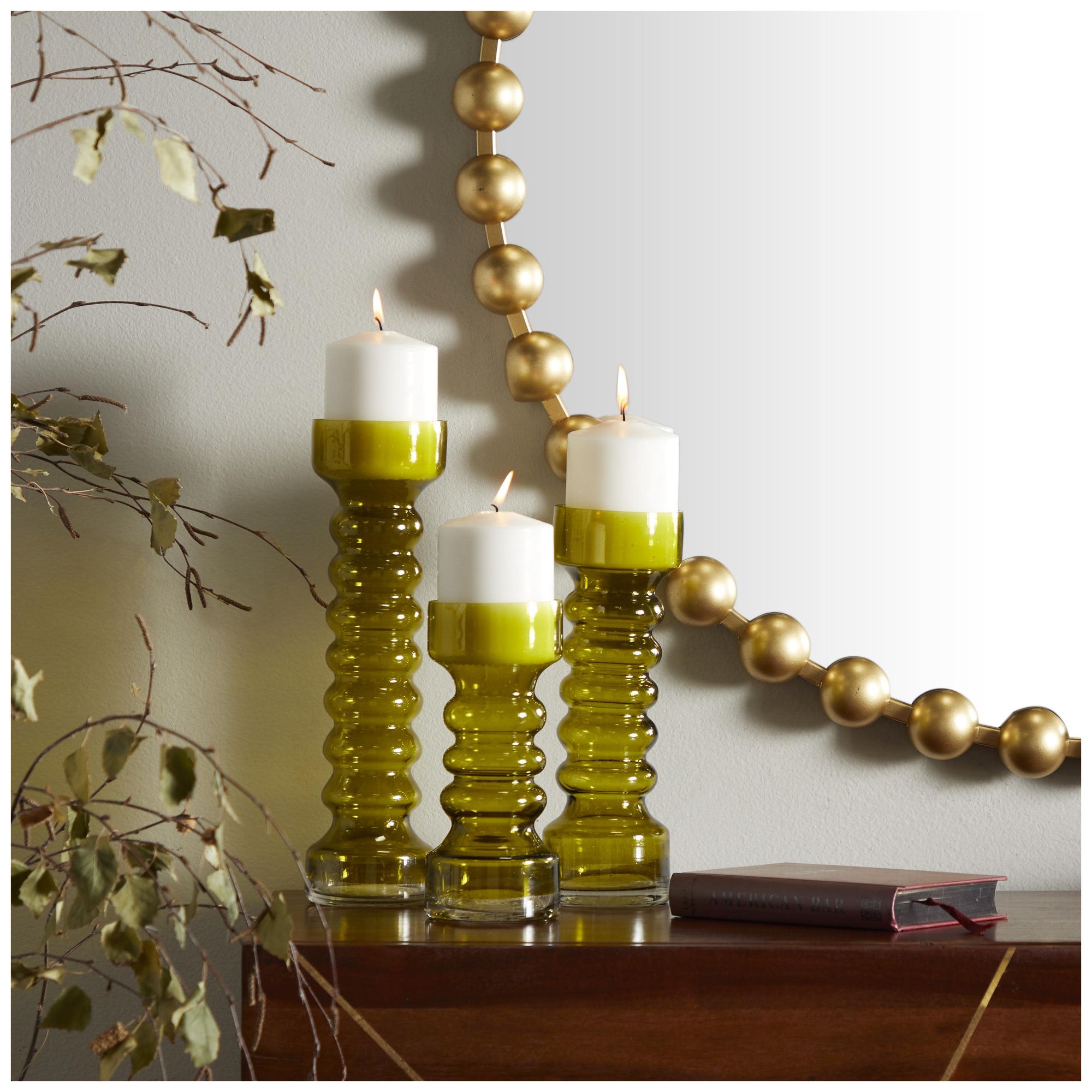 Image 3 Green Glass Modern Candle Holder, S/3 13", 11", 11"H more views