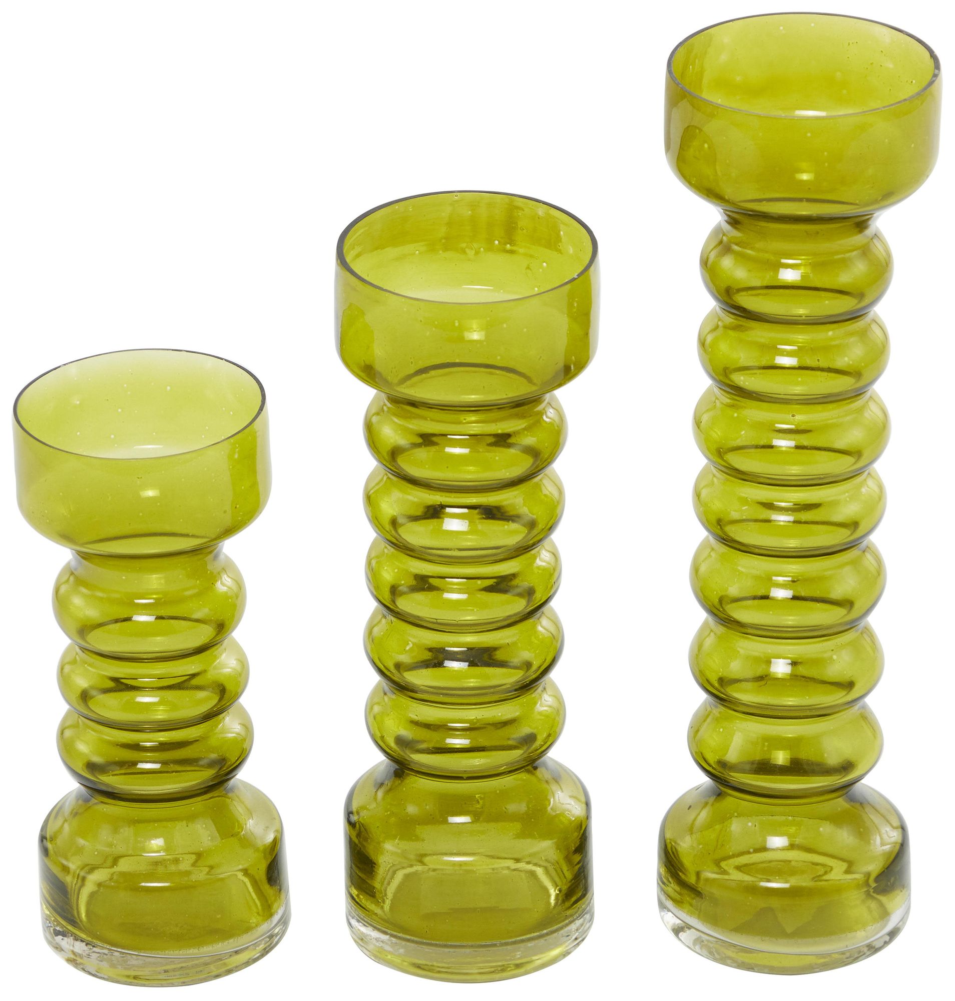 Image 4 Green Glass Modern Candle Holder, S/3 13", 11", 11"H more views