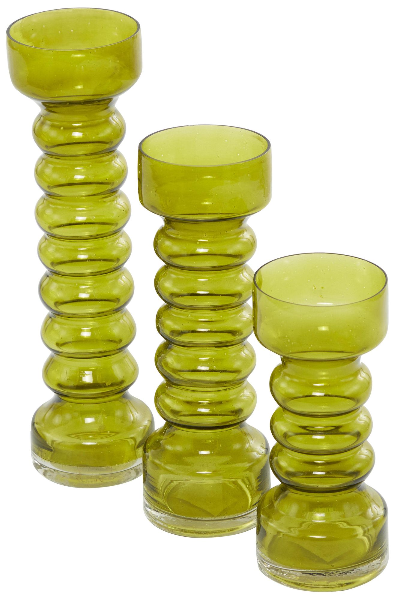 Image 5 Green Glass Modern Candle Holder, S/3 13", 11", 11"H more views