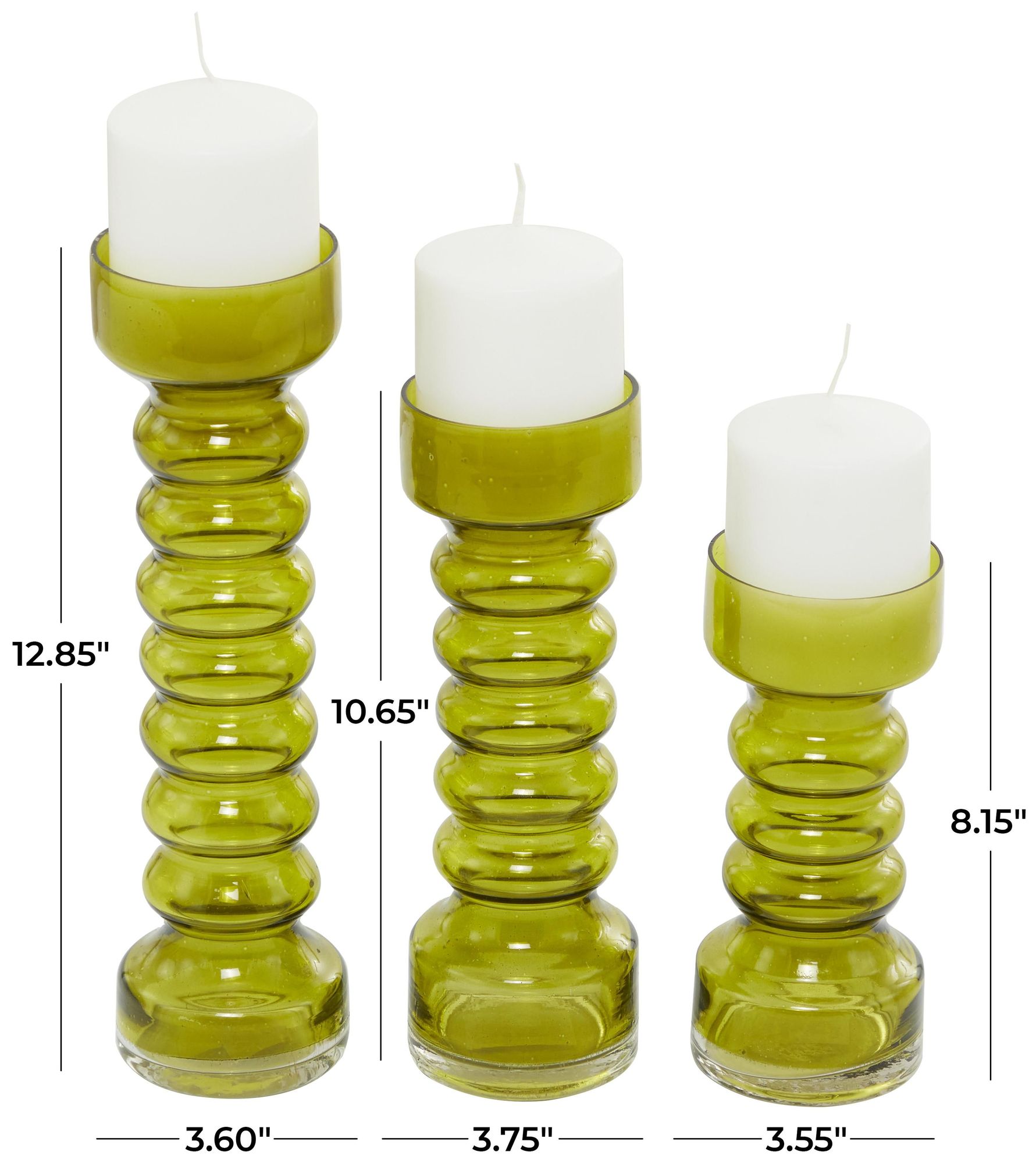 Image 6 Green Glass Modern Candle Holder, S/3 13", 11", 11"H more views