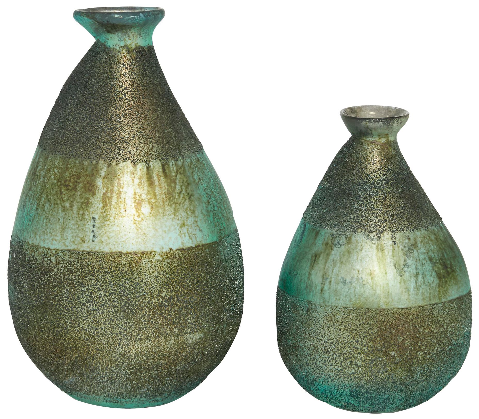 Image 2 Green Glass Rustic Vase, S/2 9", 12"H