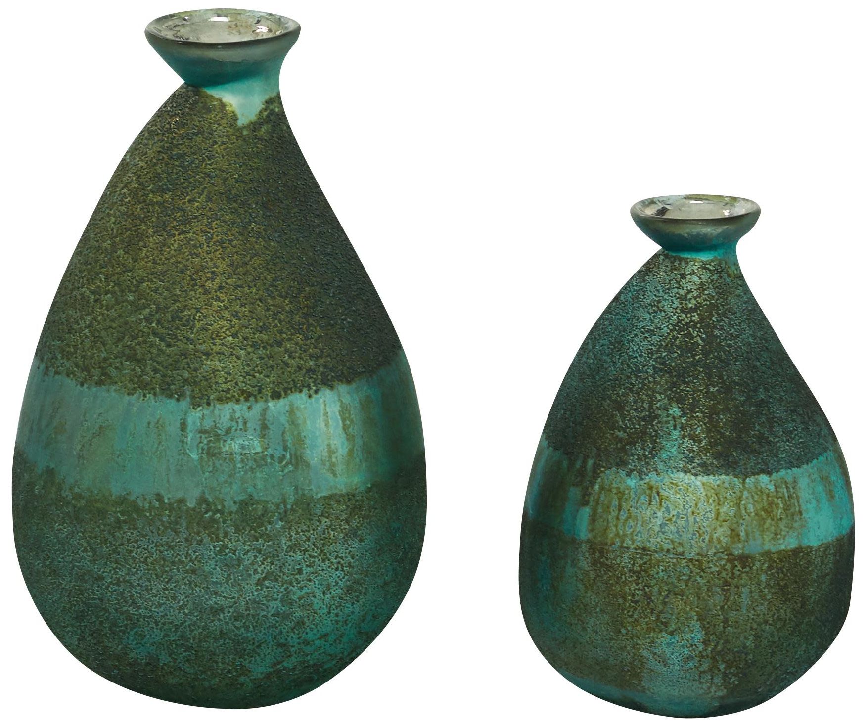 Image 5 Green Glass Rustic Vase, S/2 9", 12"H more views