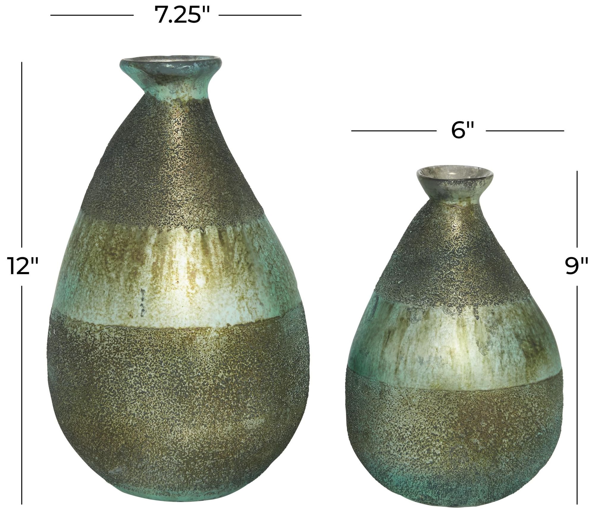 Image 6 Green Glass Rustic Vase, S/2 9", 12"H more views