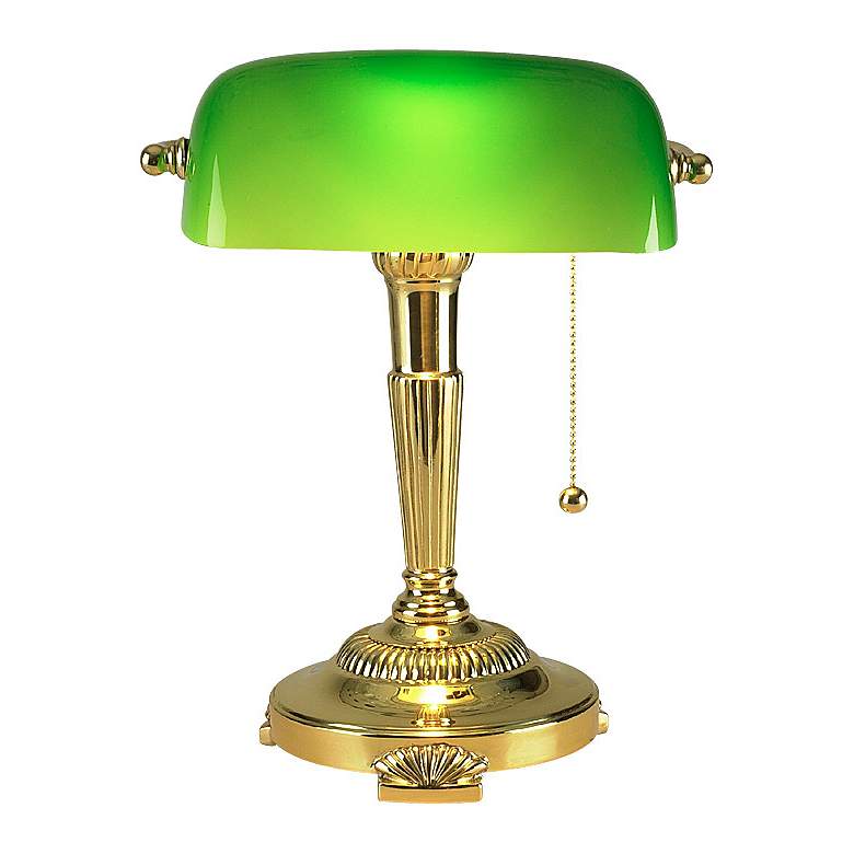 Image 1 Green Glass Shade Bankers Lamp