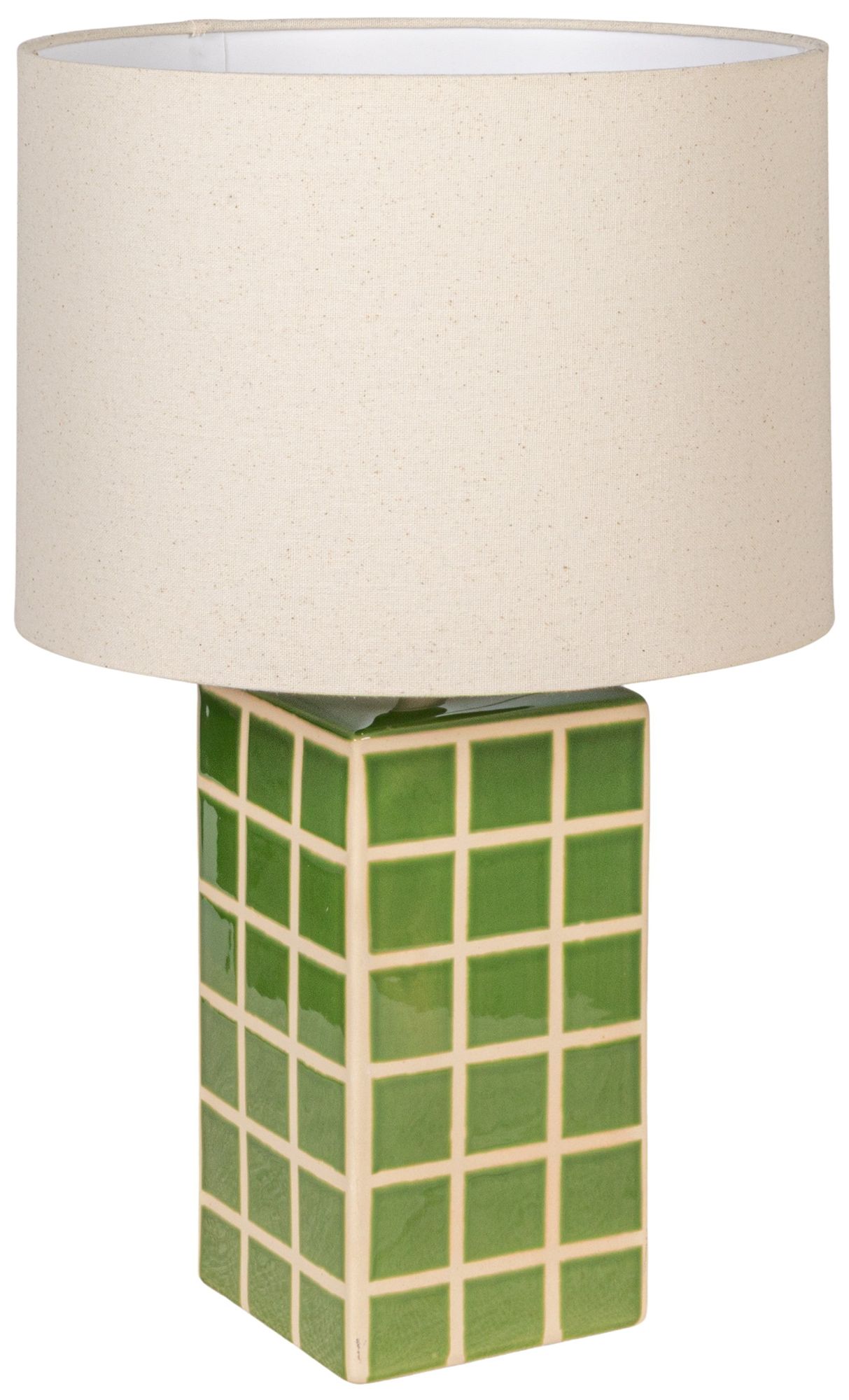 Image 2 Green Grid Stoneware Table Lamp with Lin