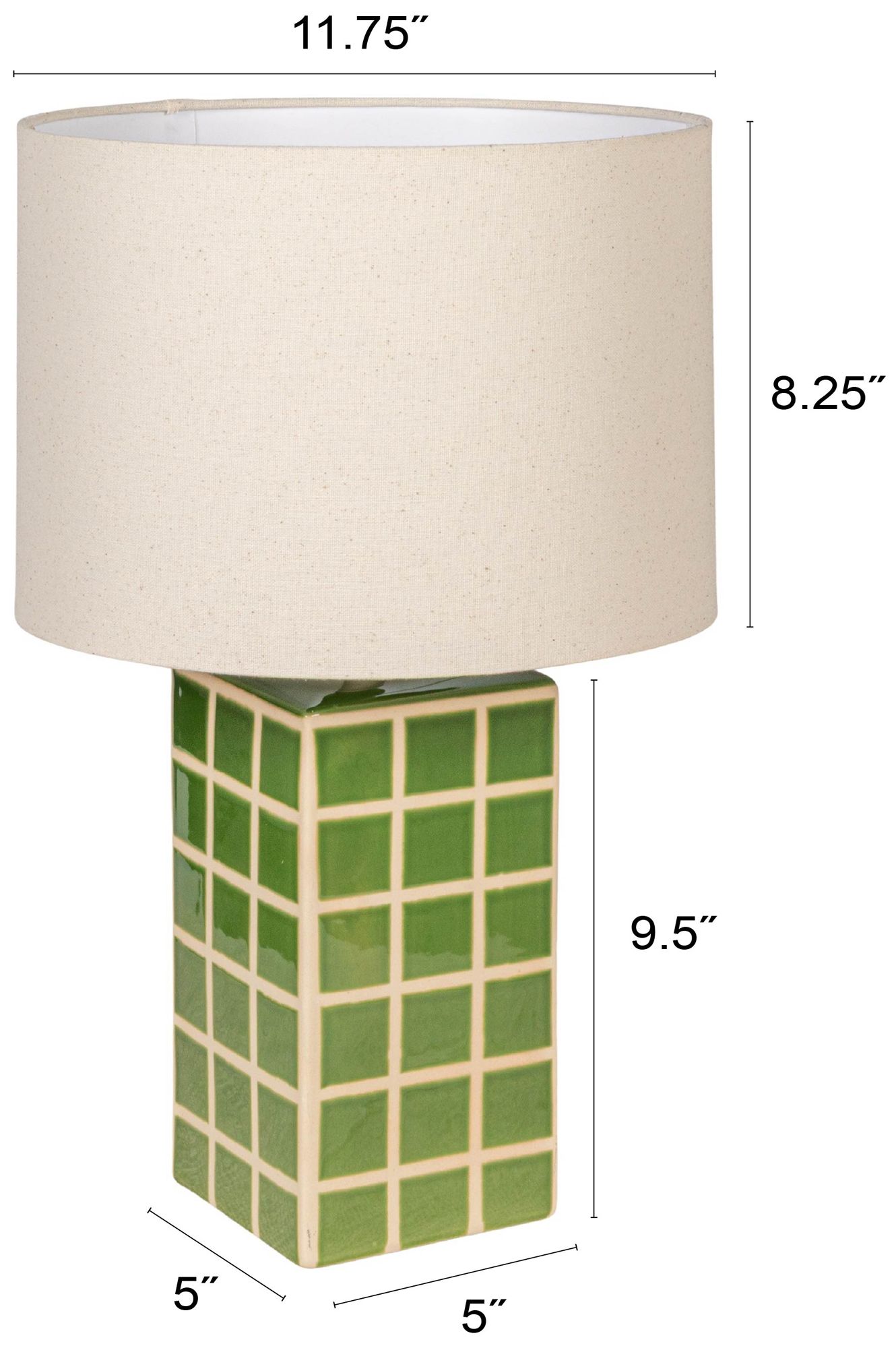 Image 3 Green Grid Stoneware Table Lamp with Lin more views