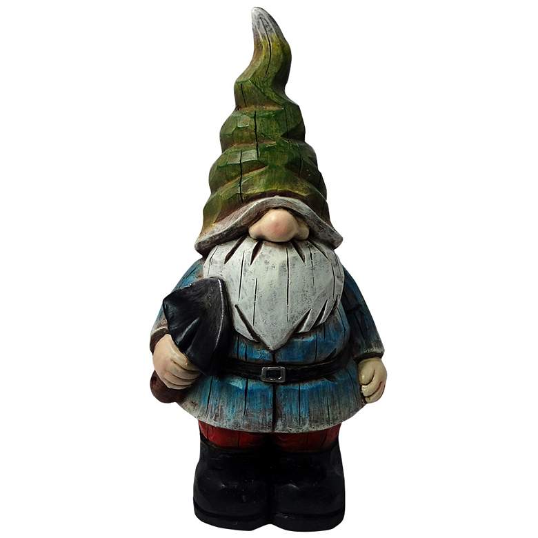 Image 1 Green Hat Gnome 17 inch High Outdoor Garden Statue