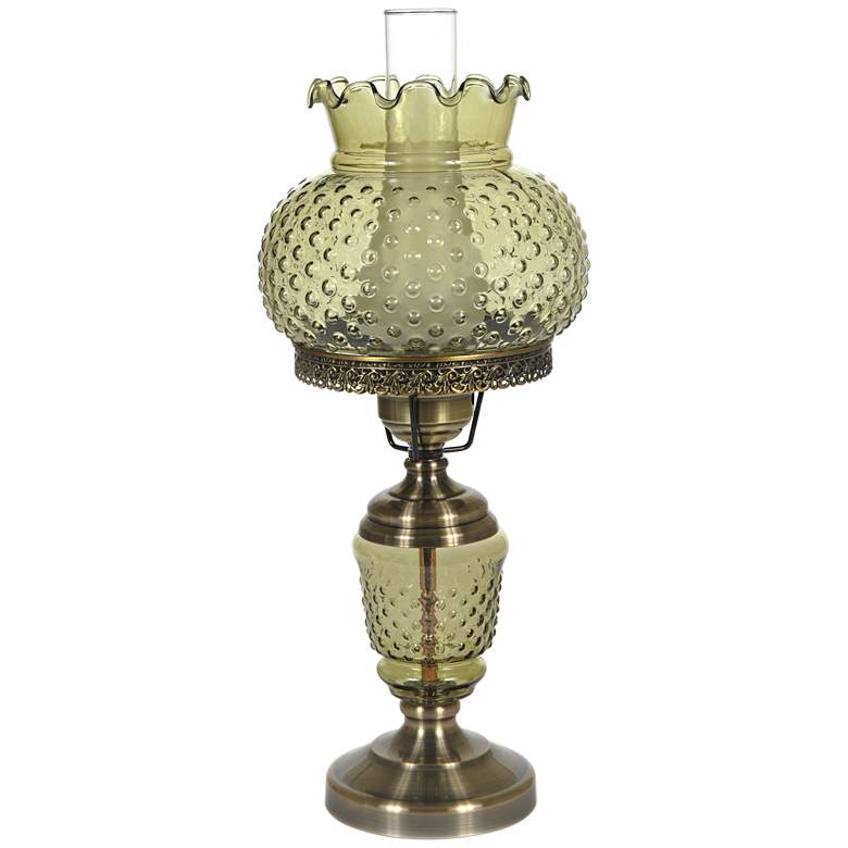 Image 1 Green Hobnail Glass 23 inch High Hurricane Table Lamp