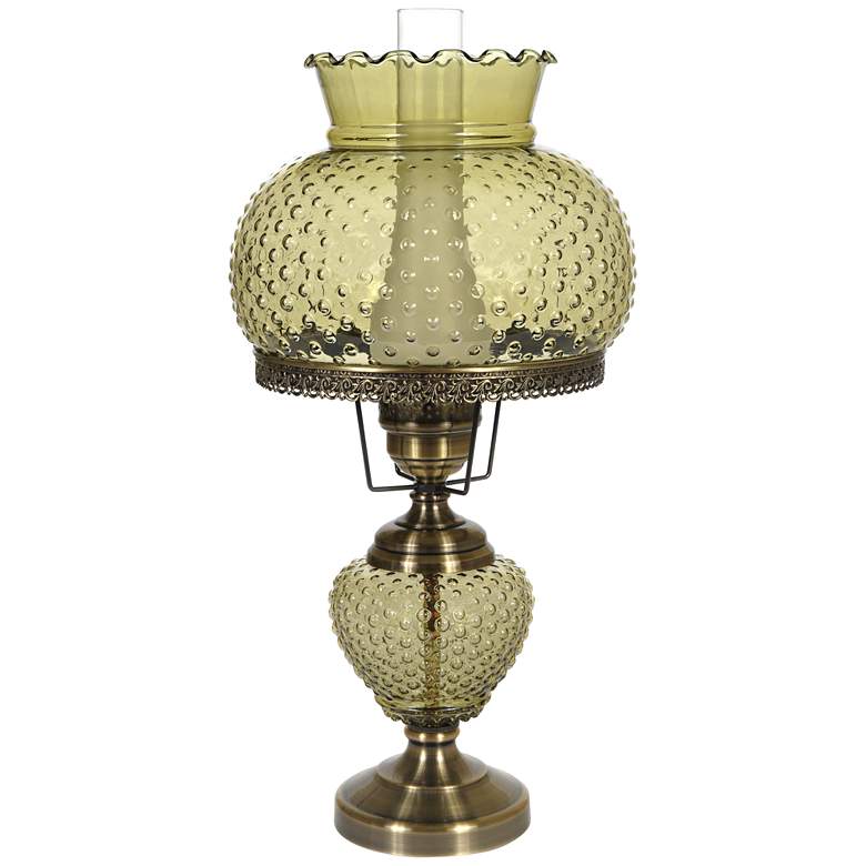 Image 1 Green Hobnail Glass 26 inch High Hurricane Table Lamp