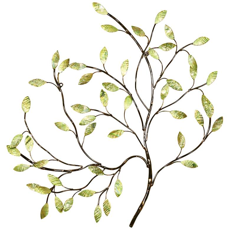 Image 1 Green Leaves 26 1/2 inch High Contemporary Metal Wall Art