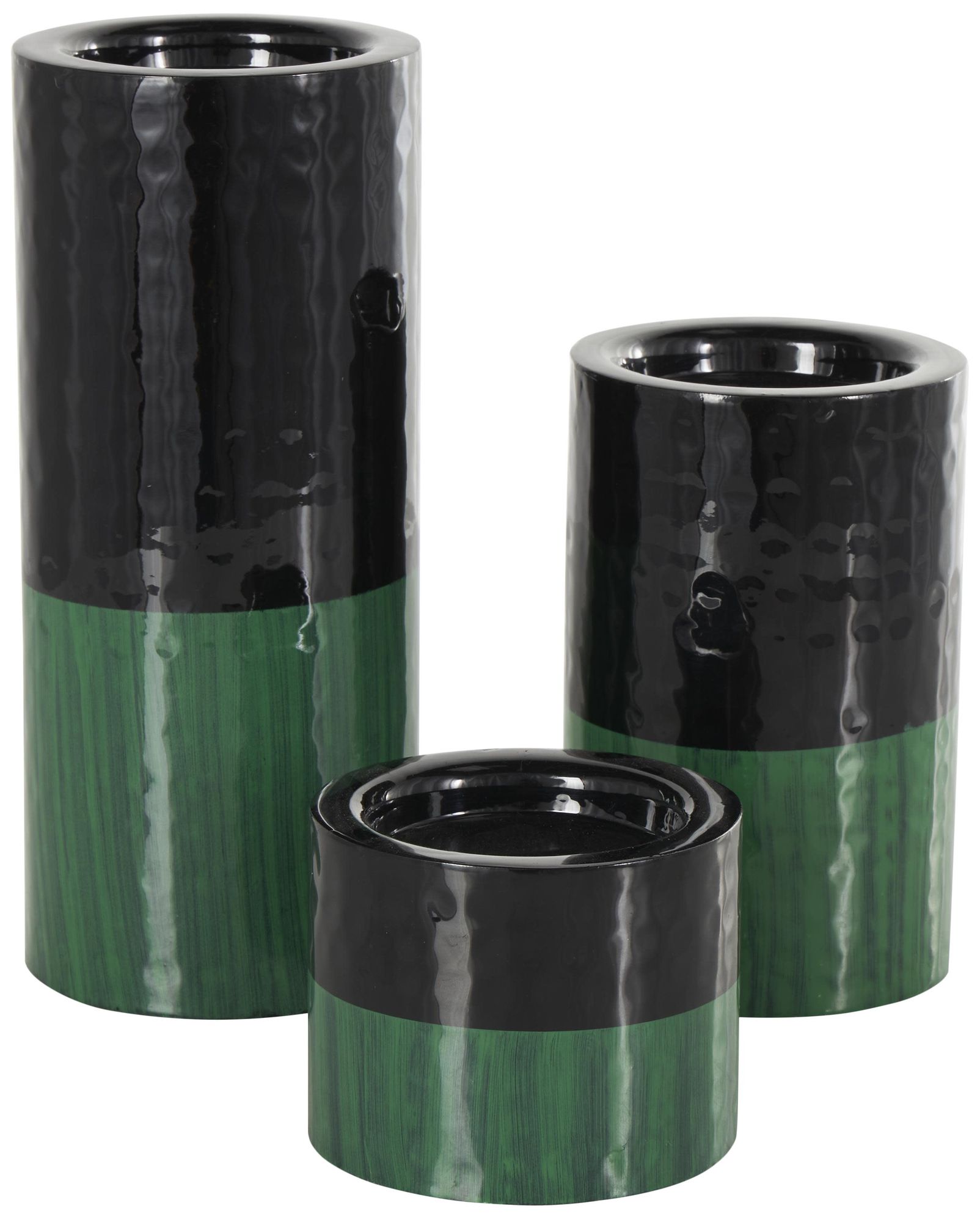 Green Metal Modern Candle Holder, S/3 11", 7", 4"H
