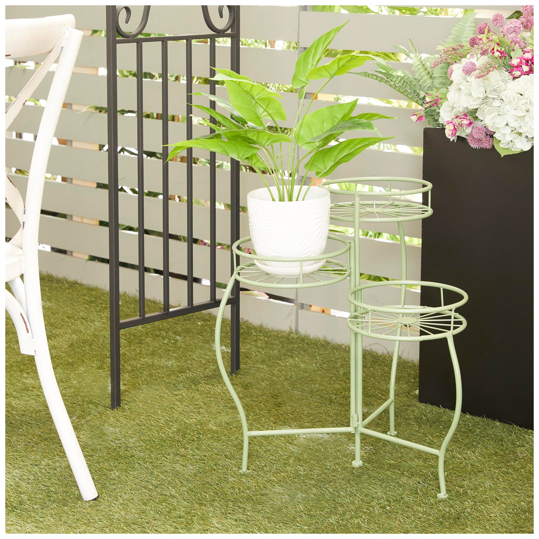 Image 4 Green Metal Transitional Plantstand, 19" x 18" x 21" more views