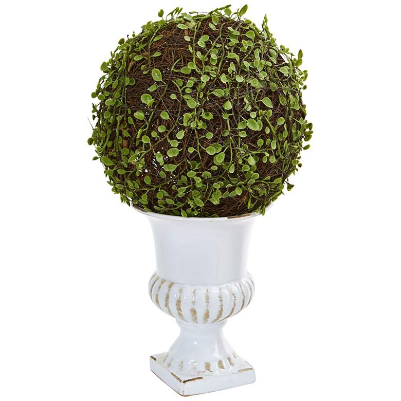 Image 1 Green Mohlenbechia Ball Topiary 18"H Faux Plant in White Urn