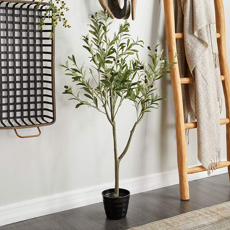Image 1 Green Olive Tree 46" High Faux Plant in Black Melamine Pot