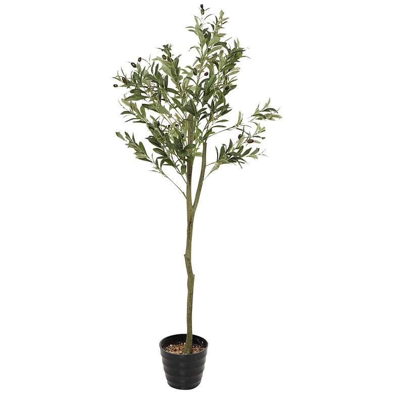 Image 2 Green Olive Tree 59" High Faux Plant in Black Melamine Pot