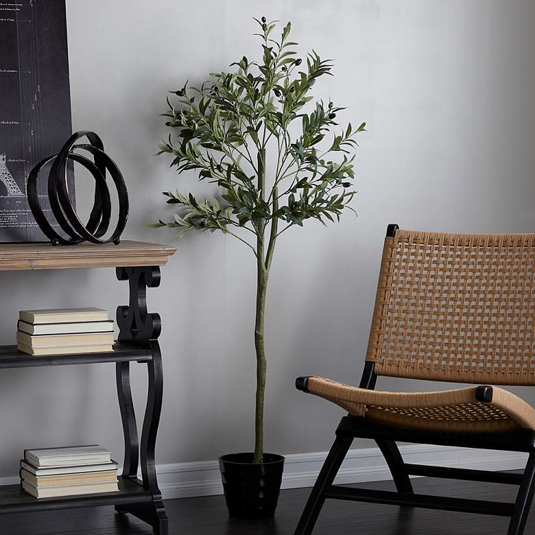 Image 1 Green Olive Tree 59" High Faux Plant in Black Melamine Pot