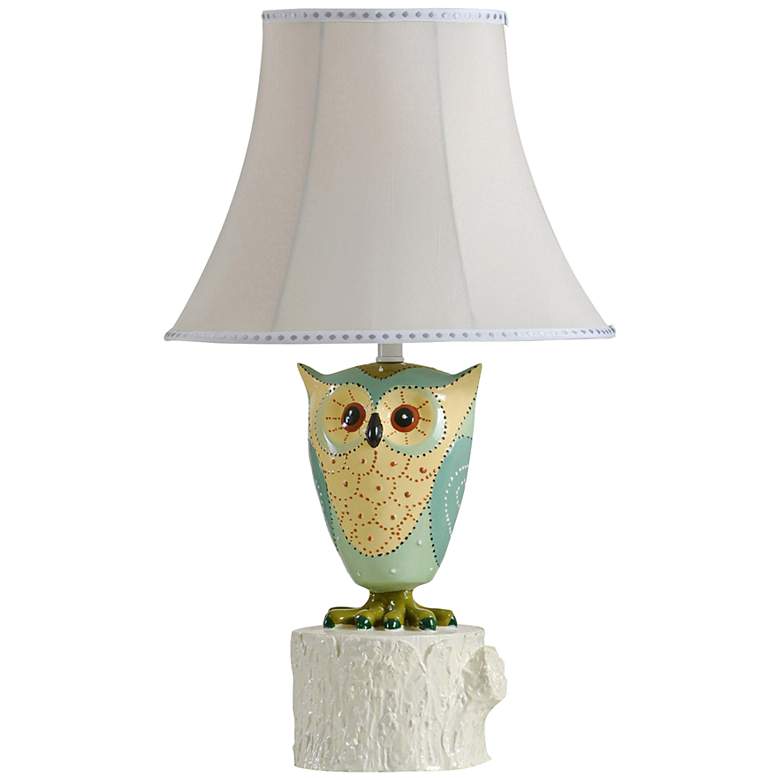 Image 1 Green Owl Silk Shade Table Lamp