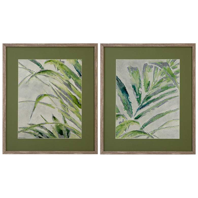 Image 1 Green Palm 35" x 30" Framed Print Set of 2